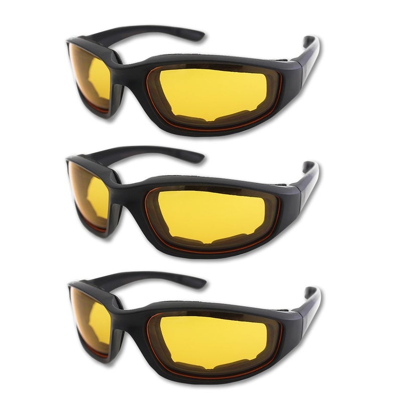 surpassme 3 Pair Motorcycle Riding Glasses Padding Goggles UV Protection Dustproof WindproofMotorcycle Sunglasses with Yellow Lens for Outdoor sports Actives - Image 1